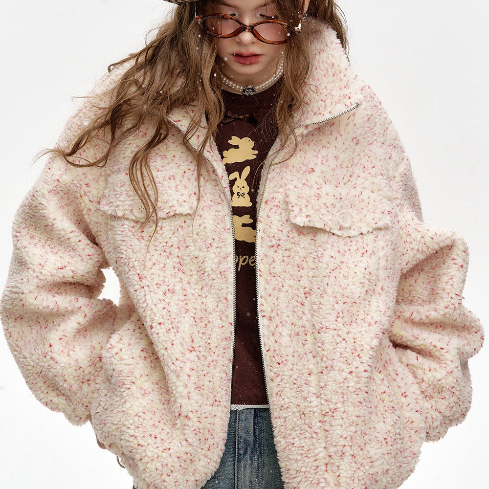 
                  
                    ELFSACK 2024 Winter New Arrivals Sweet preppy style colorful faux fur loose thick coat for women
                  
                