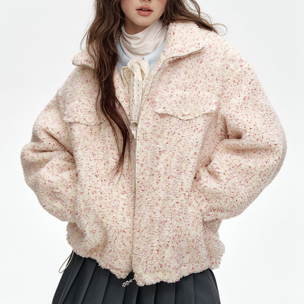 
                  
                    ELFSACK 2024 Winter New Arrivals Sweet preppy style colorful faux fur loose thick coat for women
                  
                