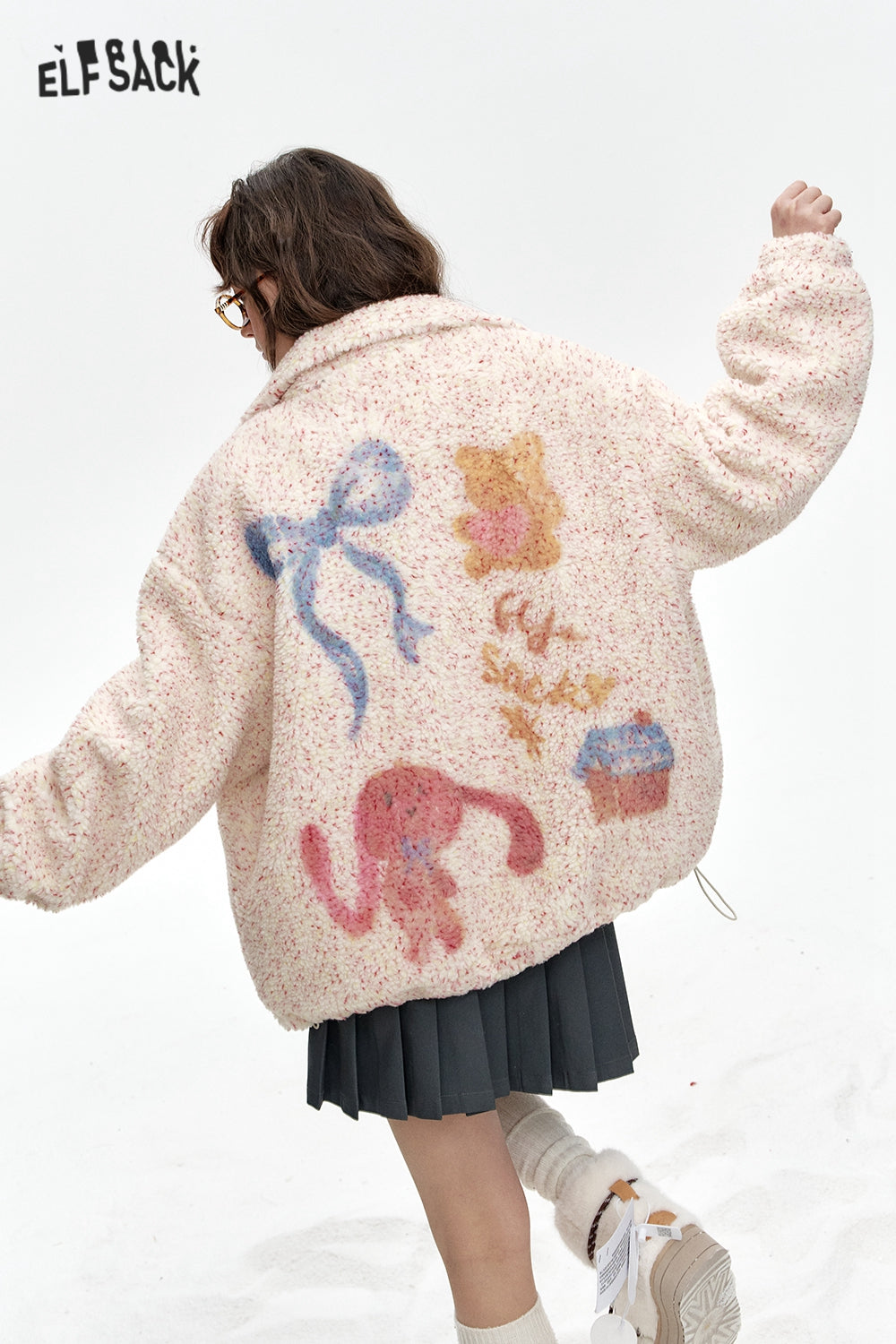 ELFSACK Sweet preppy style colorful faux fur loose thick coat