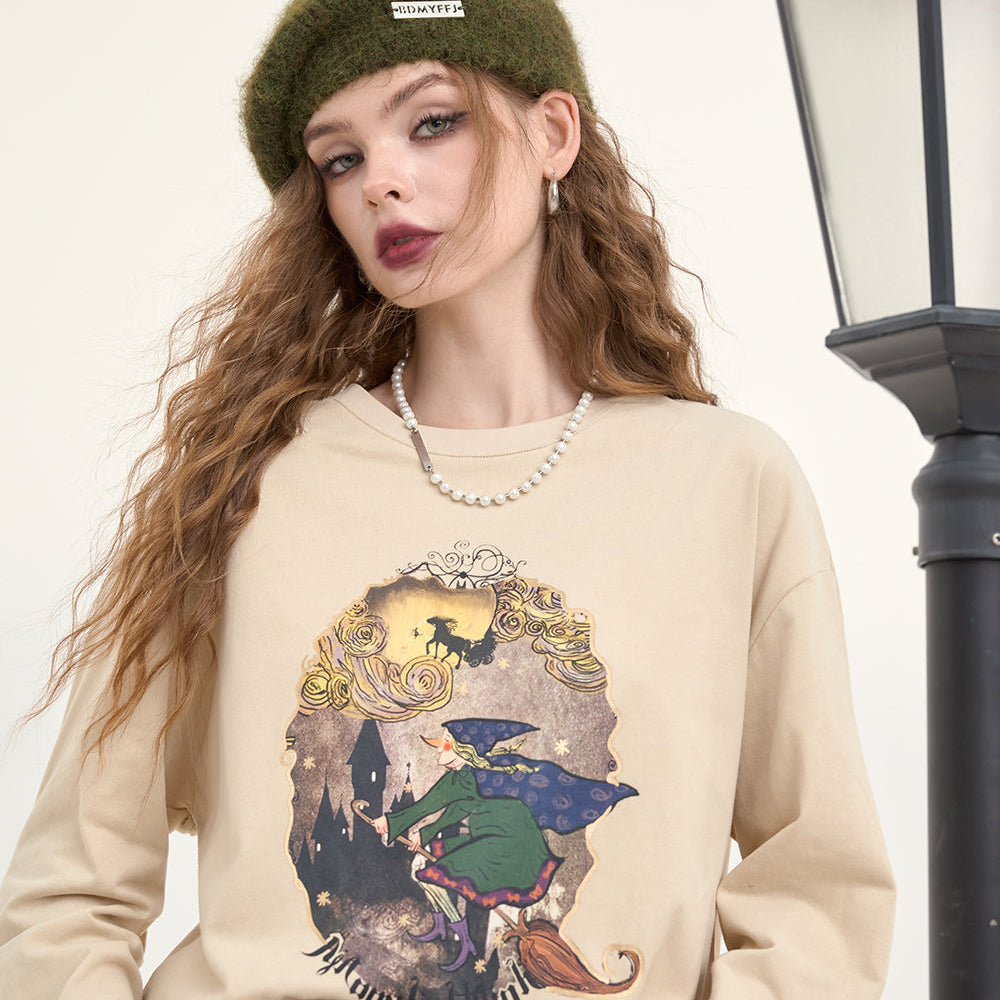 
                  
                    ELFSACK 2024 Winter New Arrivals Long-sleeved T-shirt for women, original witch print, retro, casual, bottoming shirt
                  
                