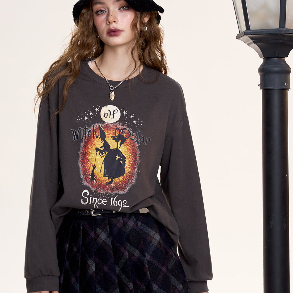 
                  
                    ELFSACK 2024 Winter New Arrivals Long-sleeved T-shirt for women, original witch print, retro, casual, bottoming shirt
                  
                