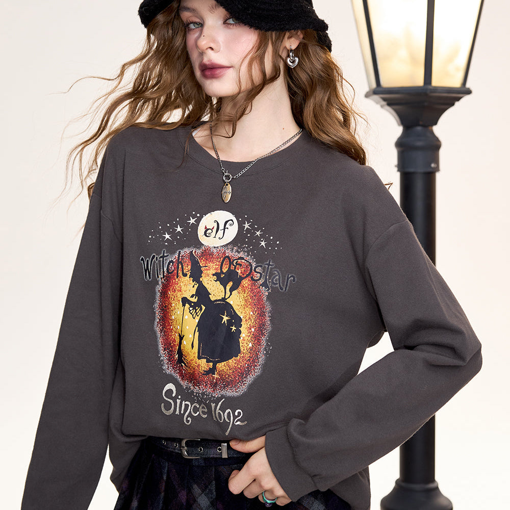 
                  
                    ELFSACK 2024 Winter New Arrivals Long-sleeved T-shirt for women, original witch print, retro, casual, bottoming shirt
                  
                