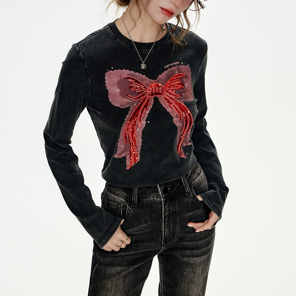 
                  
                    ELFSACK 2024 Winter New Arrivals Bowknot Sequin Embroidery Slim Fit Long Sleeve T-shirt Women Hot Girl Sweet Cool Top
                  
                