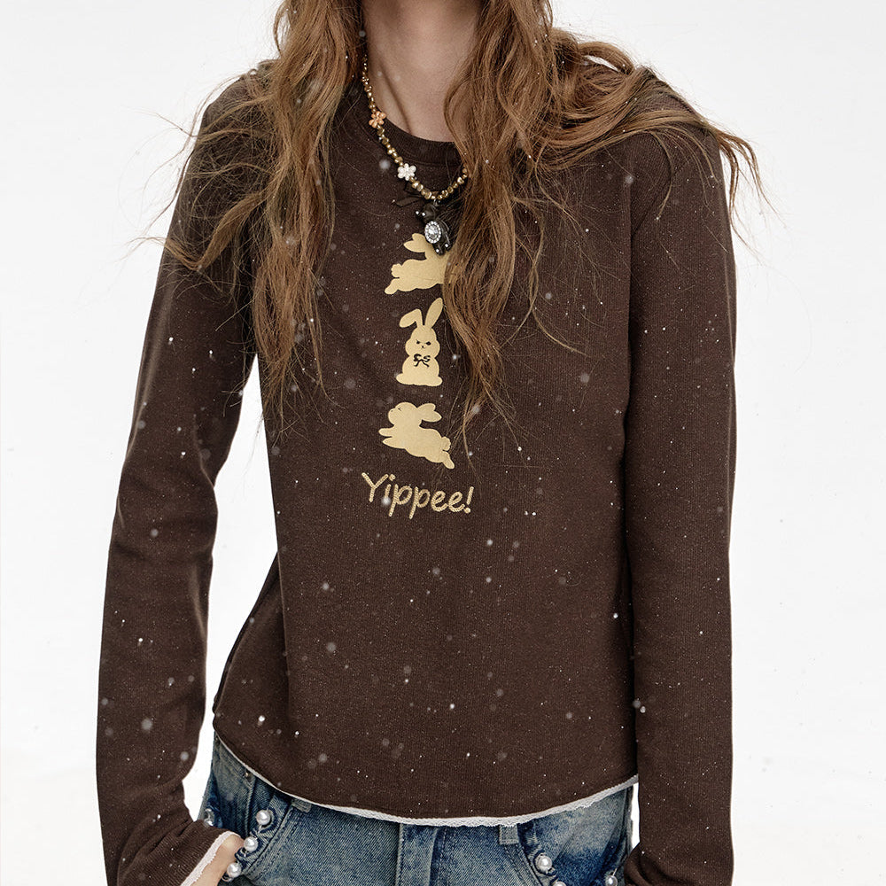 
                  
                    ELFSACK 2024 Winter New Arrivals Round Neck Lace Stitching Rabbit Print Long Sleeve T-Shirt Women
                  
                