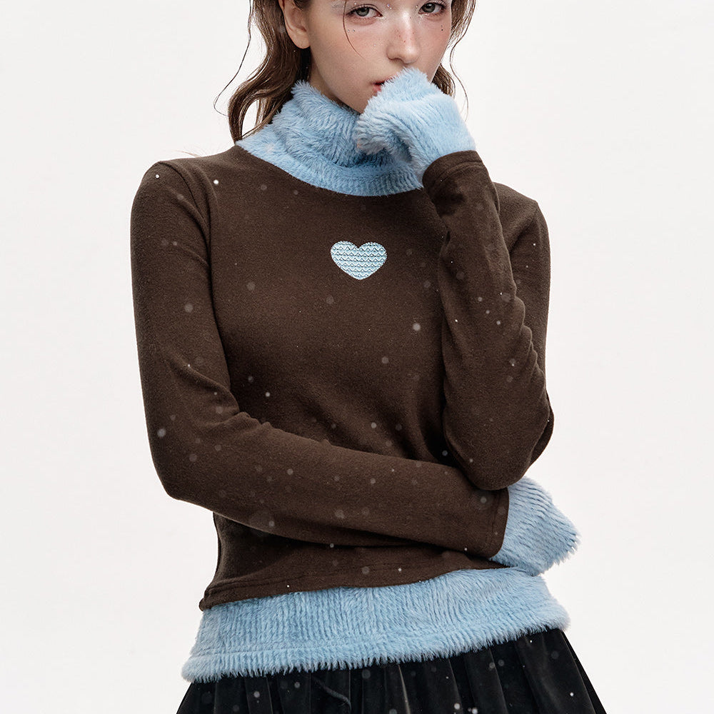 
                  
                    ELFSACK 2024 Winter New Arrivals Heart Embroidery Contrast Color Turtleneck Bottoming Shirt
                  
                