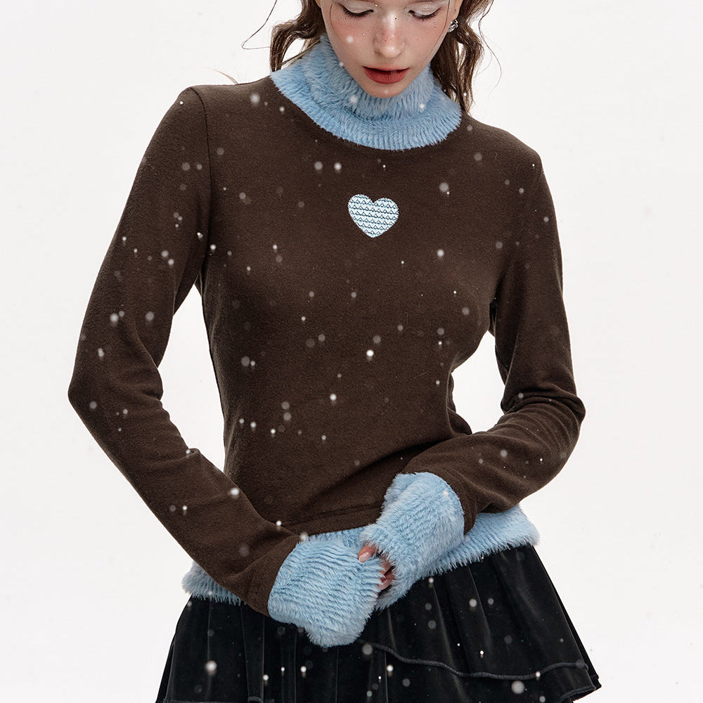 
                  
                    ELFSACK 2024 Winter New Arrivals Heart Embroidery Contrast Color Turtleneck Bottoming Shirt
                  
                