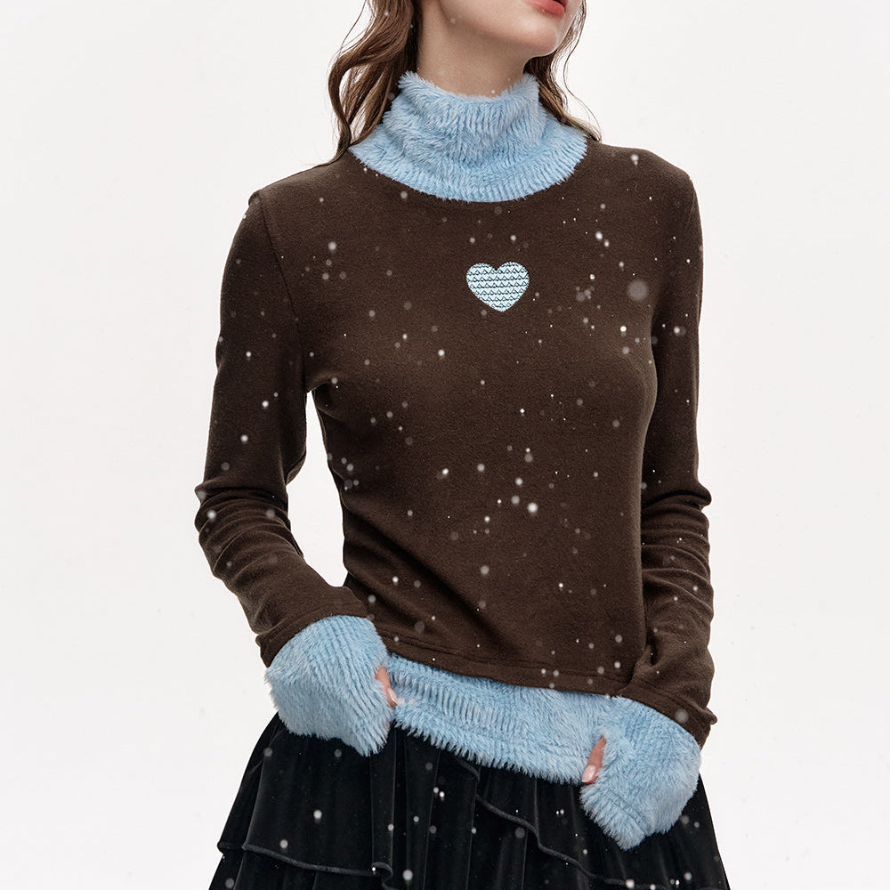 
                  
                    ELFSACK 2024 Winter New Arrivals Heart Embroidery Contrast Color Turtleneck Bottoming Shirt
                  
                