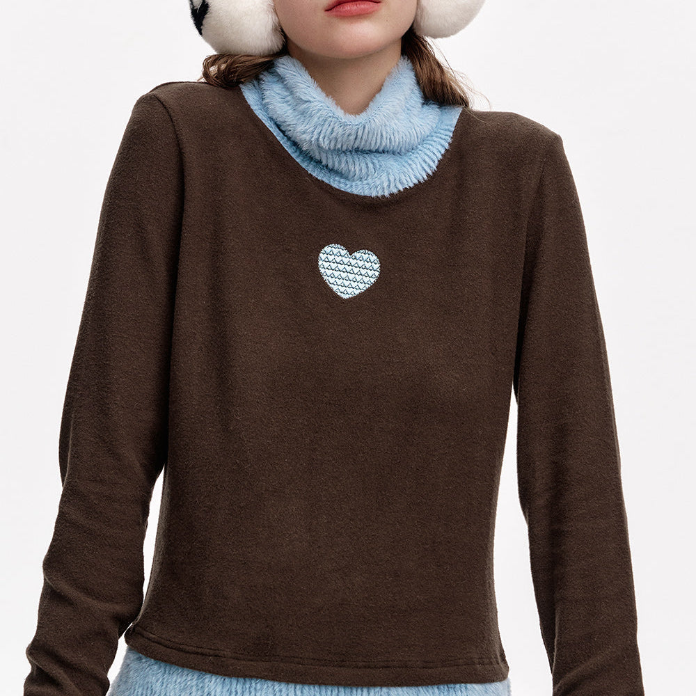 
                  
                    ELFSACK 2024 Winter New Arrivals Heart Embroidery Contrast Color Turtleneck Bottoming Shirt
                  
                