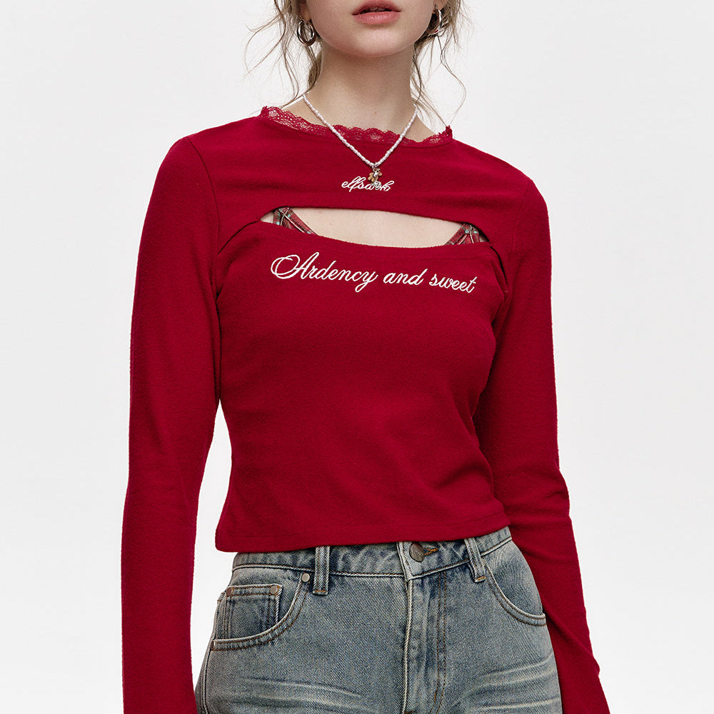 
                  
                    ELFSACK 2024 Winter New Arrivals Red Letter Hollow Slim Fit Long Sleeve T-Shirt Women
                  
                