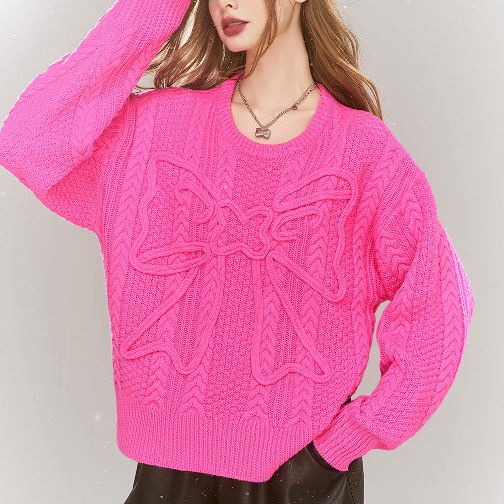 
                  
                    ELFSACK 2024 Winter New Arrivals Sweet bow pullover sweater soft and versatile round neck inner wear top
                  
                