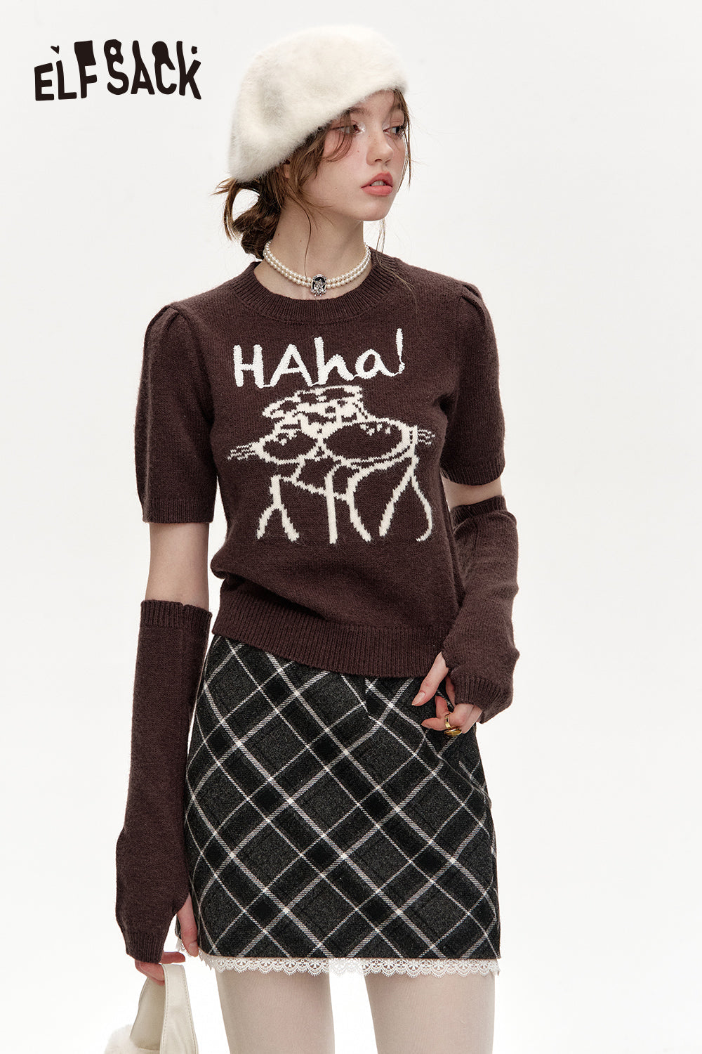 ELFSACK Round neck, two-section sleeves, red sweater