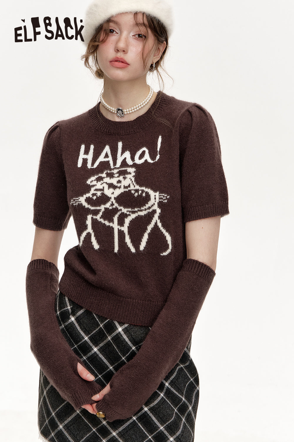 ELFSACK Round neck, two-section sleeves, red sweater