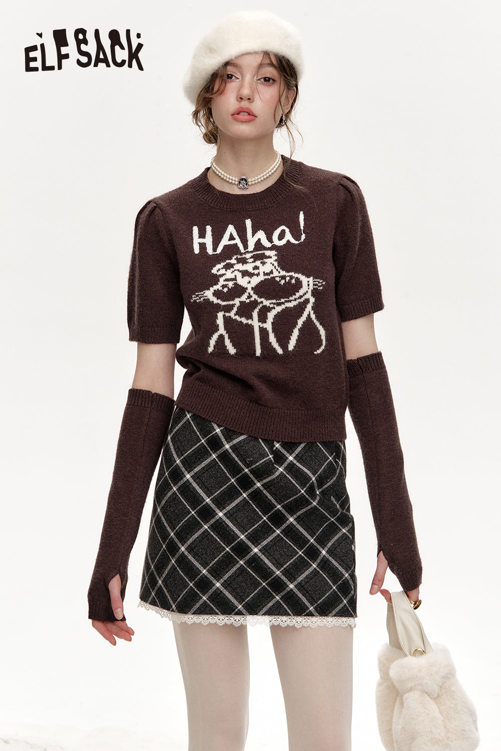 ELFSACK Round neck, two-section sleeves, red sweater