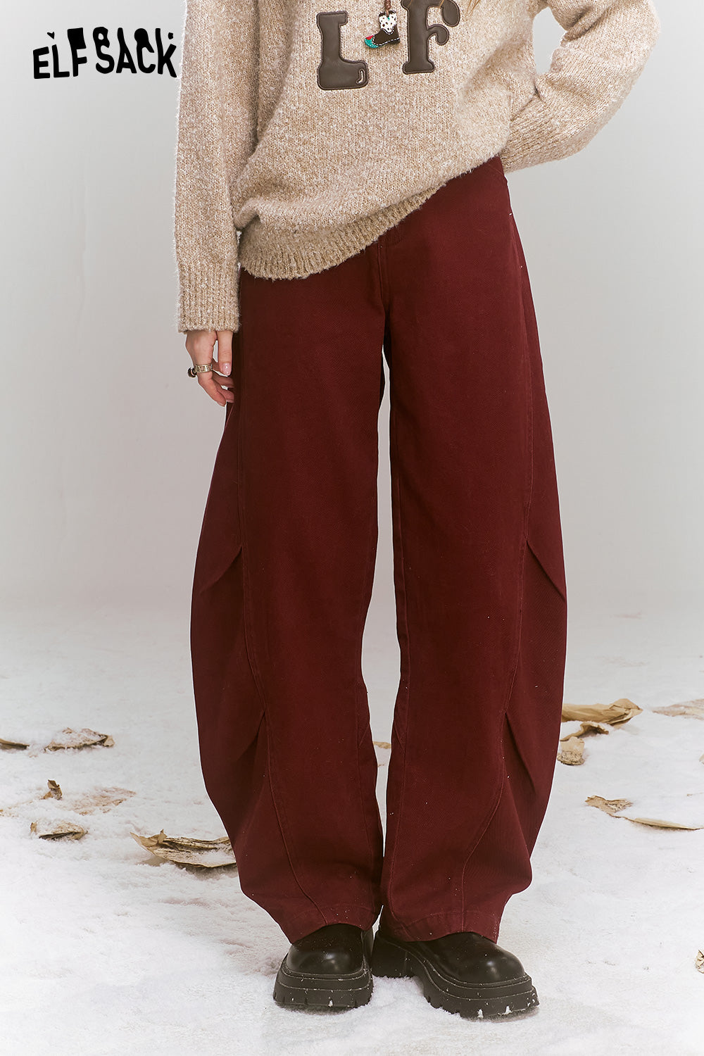 ELFSACK Loose retro trendy red wide leg jeans