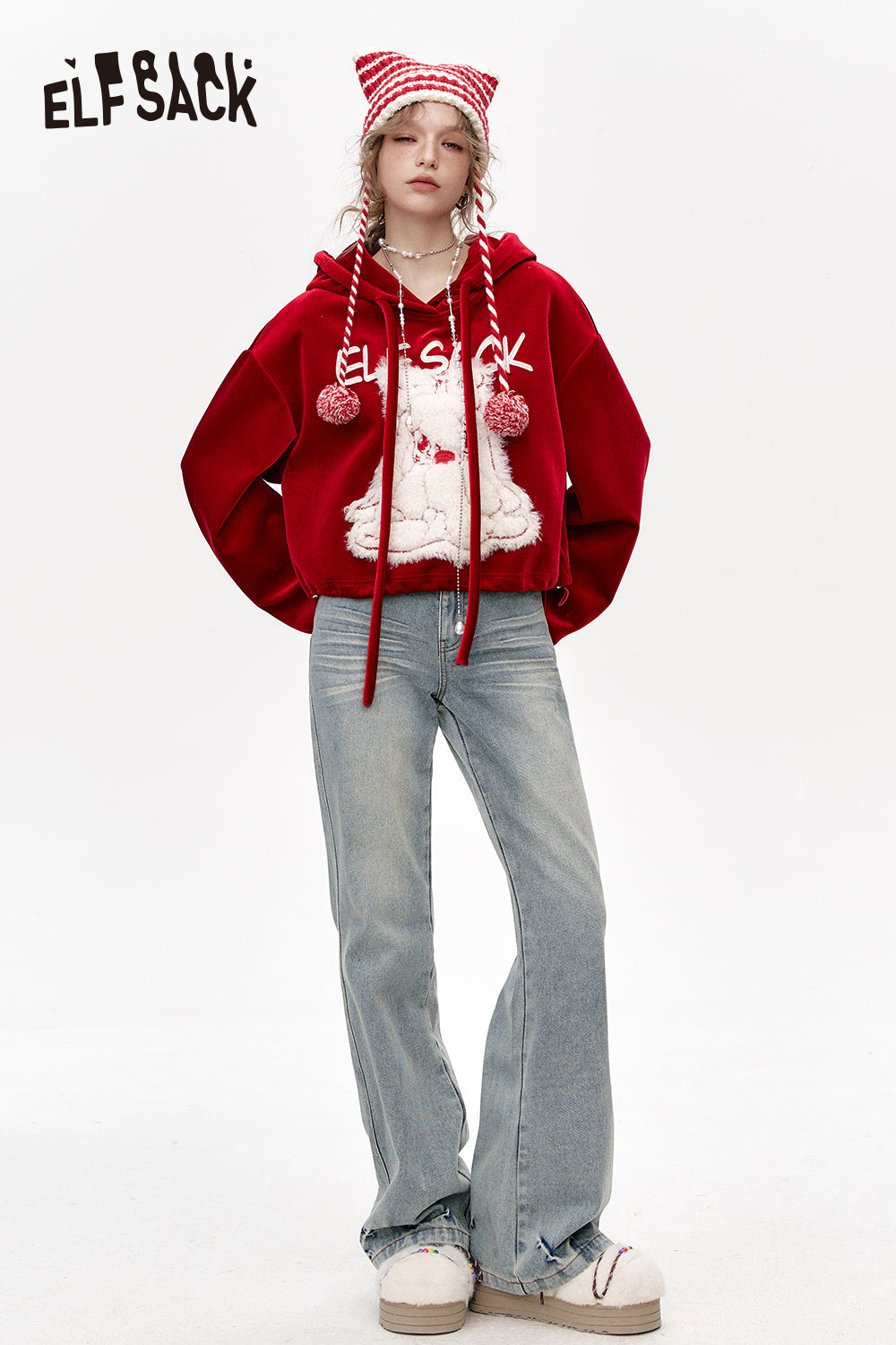 ELFSACK High waist washed slim bootcut jeans