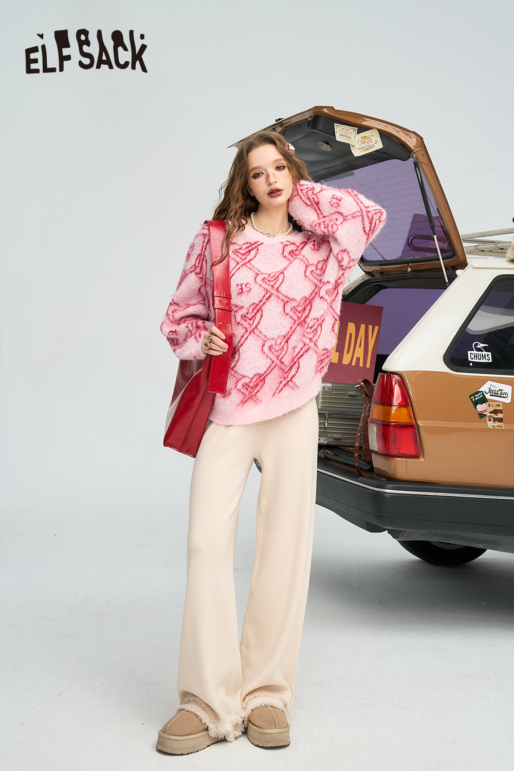 ELFSACK Tassel white casual glutinous rice pants, with a relaxed feel