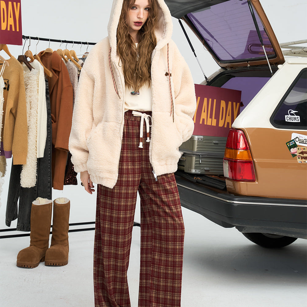 
                  
                    ELFSACK 2024 Winter New Arrivals Angela Red Retro Loose Plaid Pants for Women
                  
                