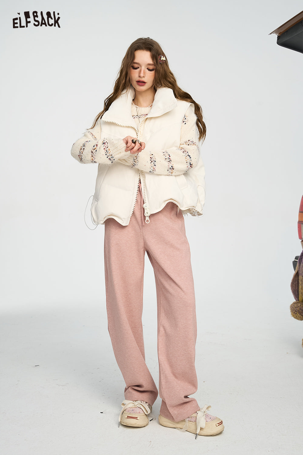 ELFSACK Lazy Style Casual Straight Leg Pants Wide Leg Loose Slim Fit