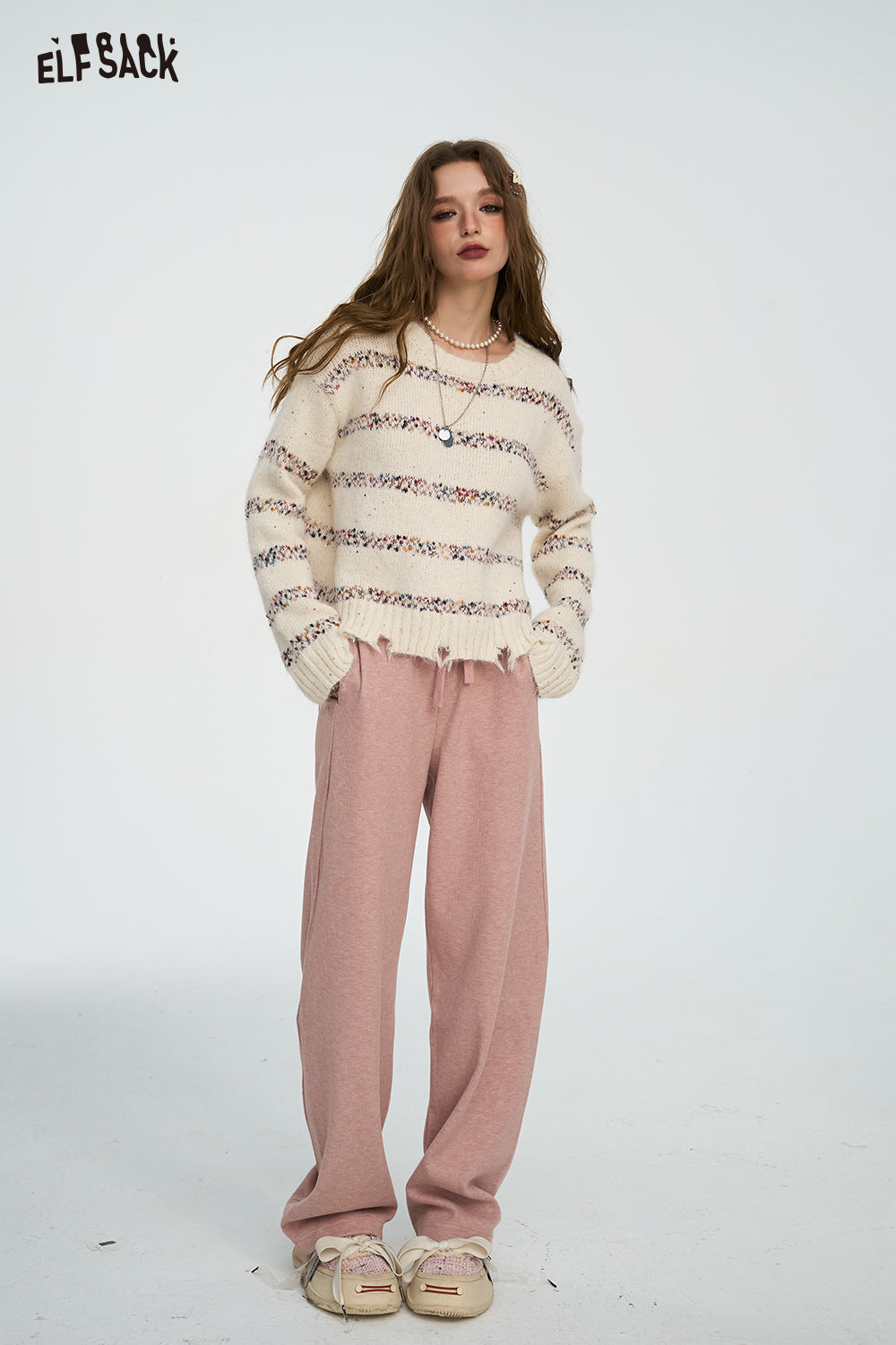 ELFSACK Lazy Style Casual Straight Leg Pants Wide Leg Loose Slim Fit