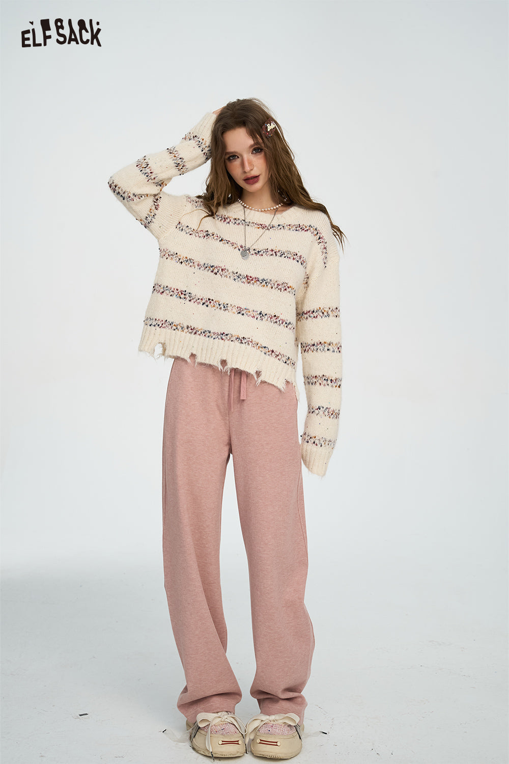 ELFSACK Lazy Style Casual Straight Leg Pants Wide Leg Loose Slim Fit