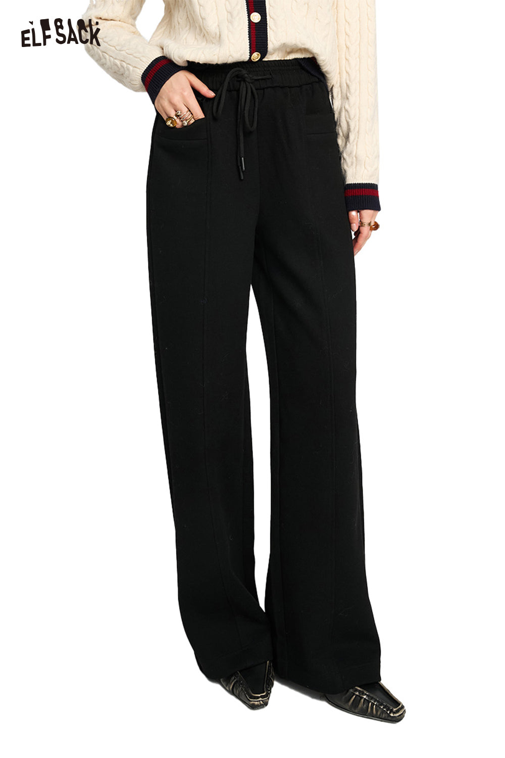 ELFSACK Relaxed Straight Leg Casual Pants Loose Slim Fit Trousers