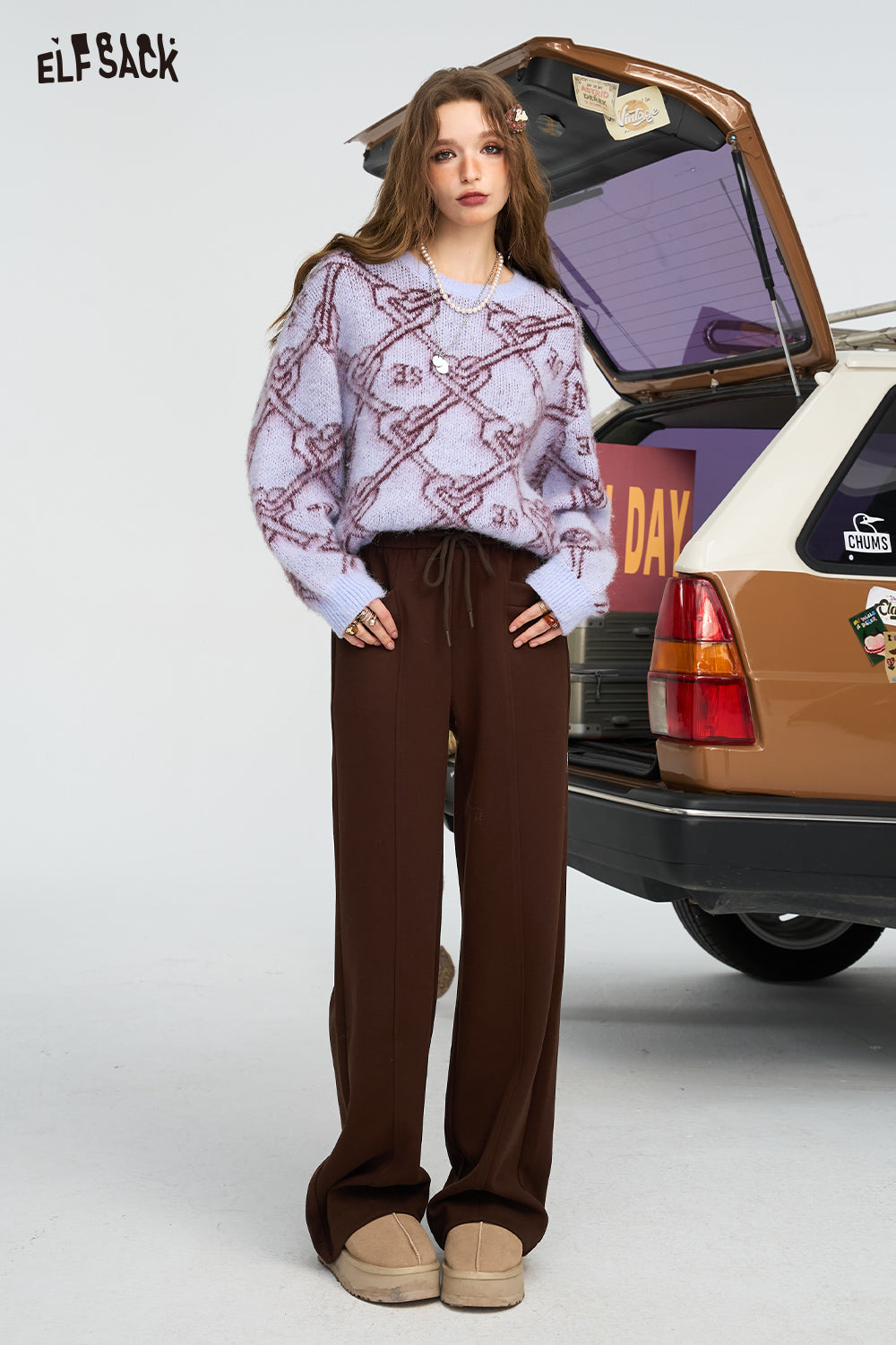 ELFSACK Relaxed Straight Leg Casual Pants Loose Slim Fit Trousers
