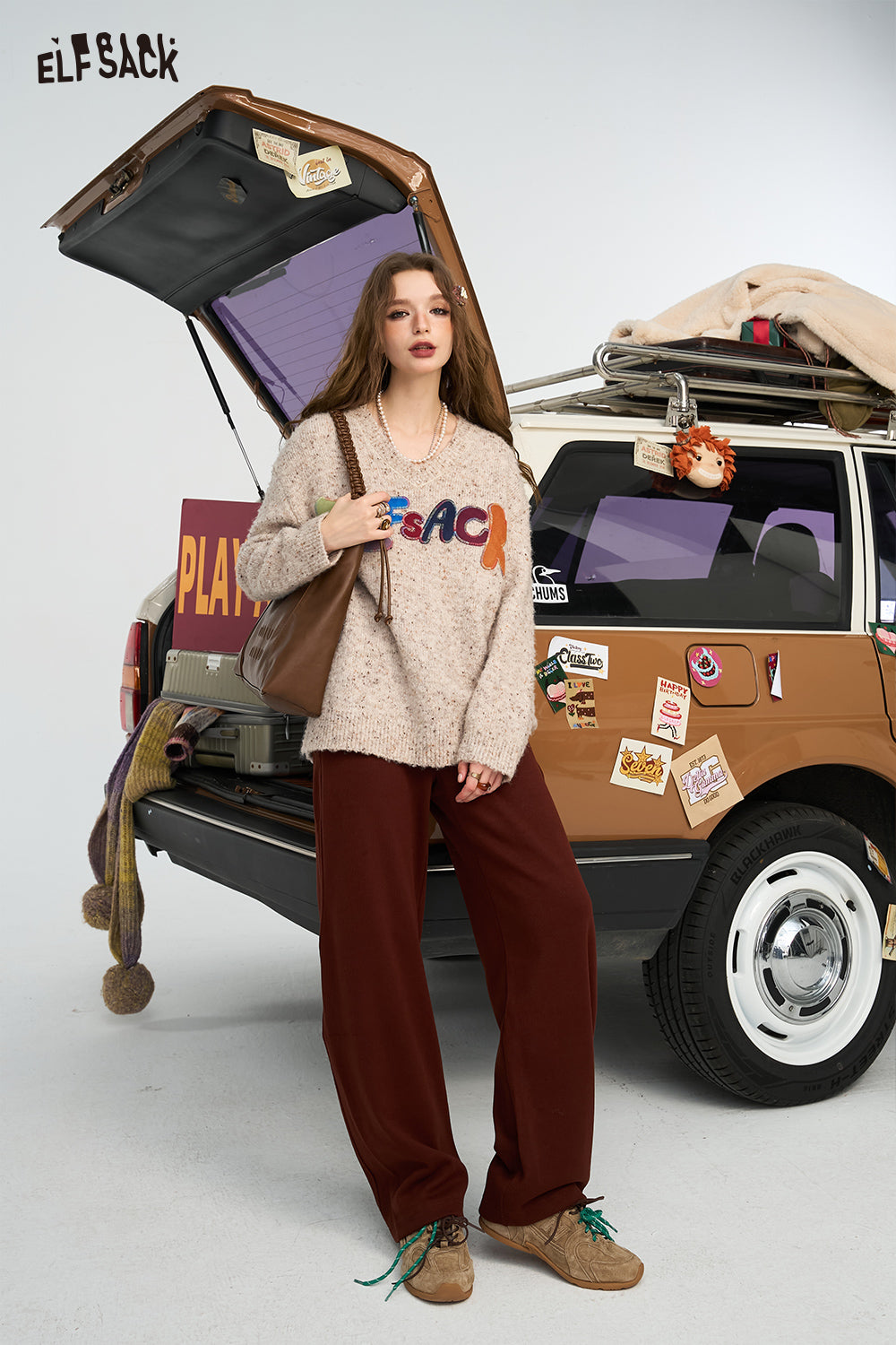 ELFSACK Relaxed Straight Leg Casual Pants Loose Slim Fit Trousers