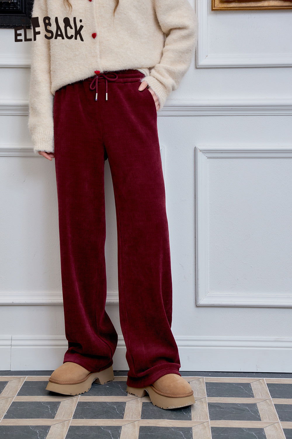 ELFSACK Versatile wide leg casual pants, straight leg loose pants