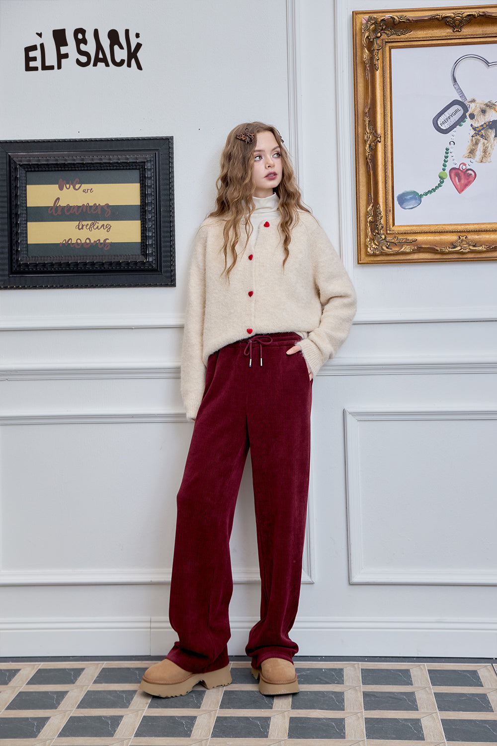 ELFSACK Versatile wide leg casual pants, straight leg loose pants