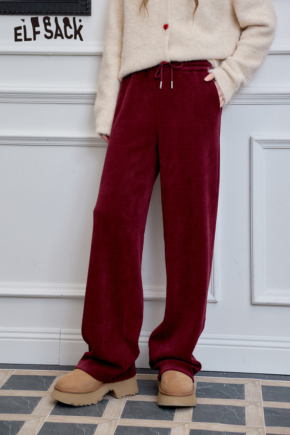 ELFSACK Versatile wide leg casual pants, straight leg loose pants