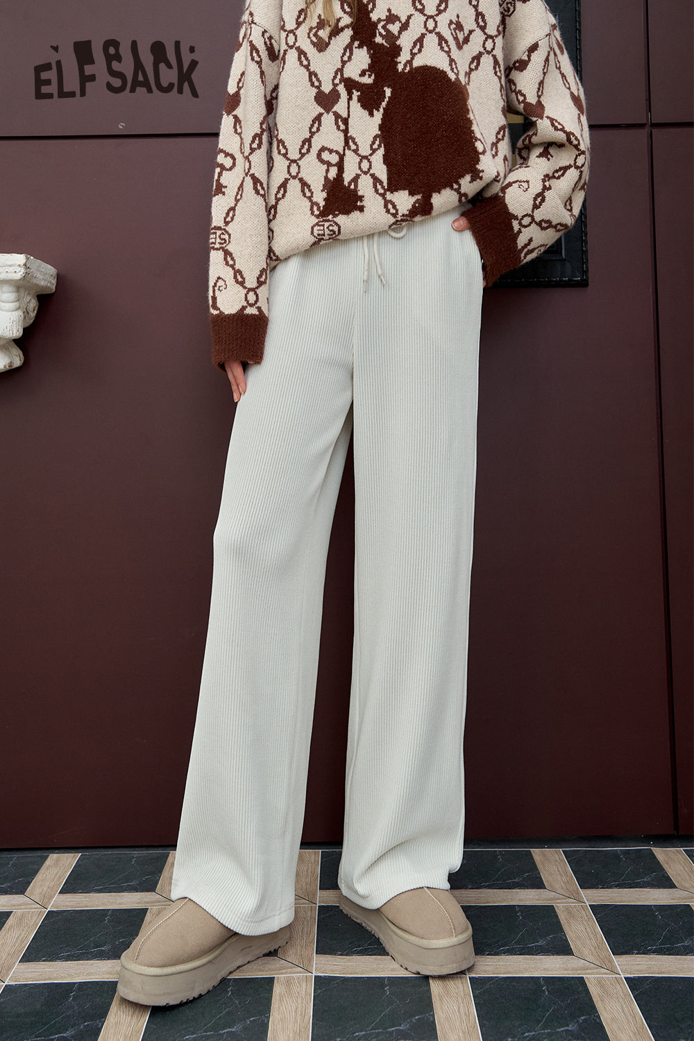 ELFSACK Versatile wide leg casual pants, straight leg loose pants