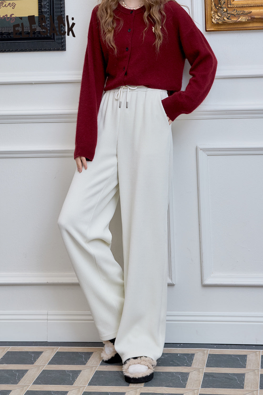 ELFSACK Versatile wide leg casual pants, straight leg loose pants