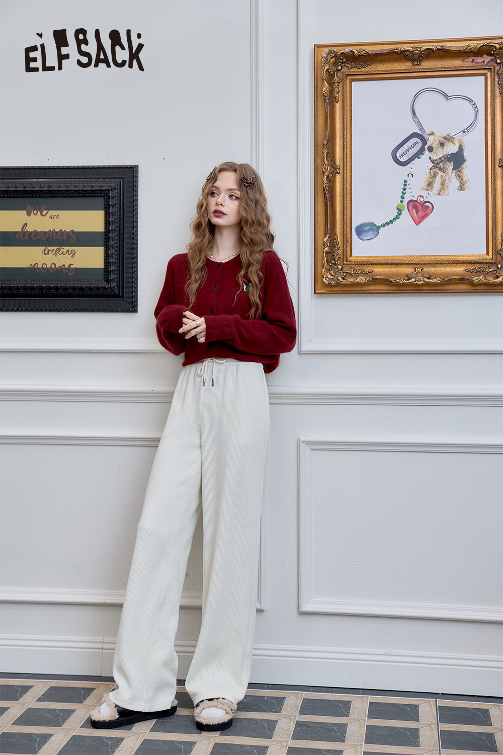 ELFSACK Versatile wide leg casual pants, straight leg loose pants