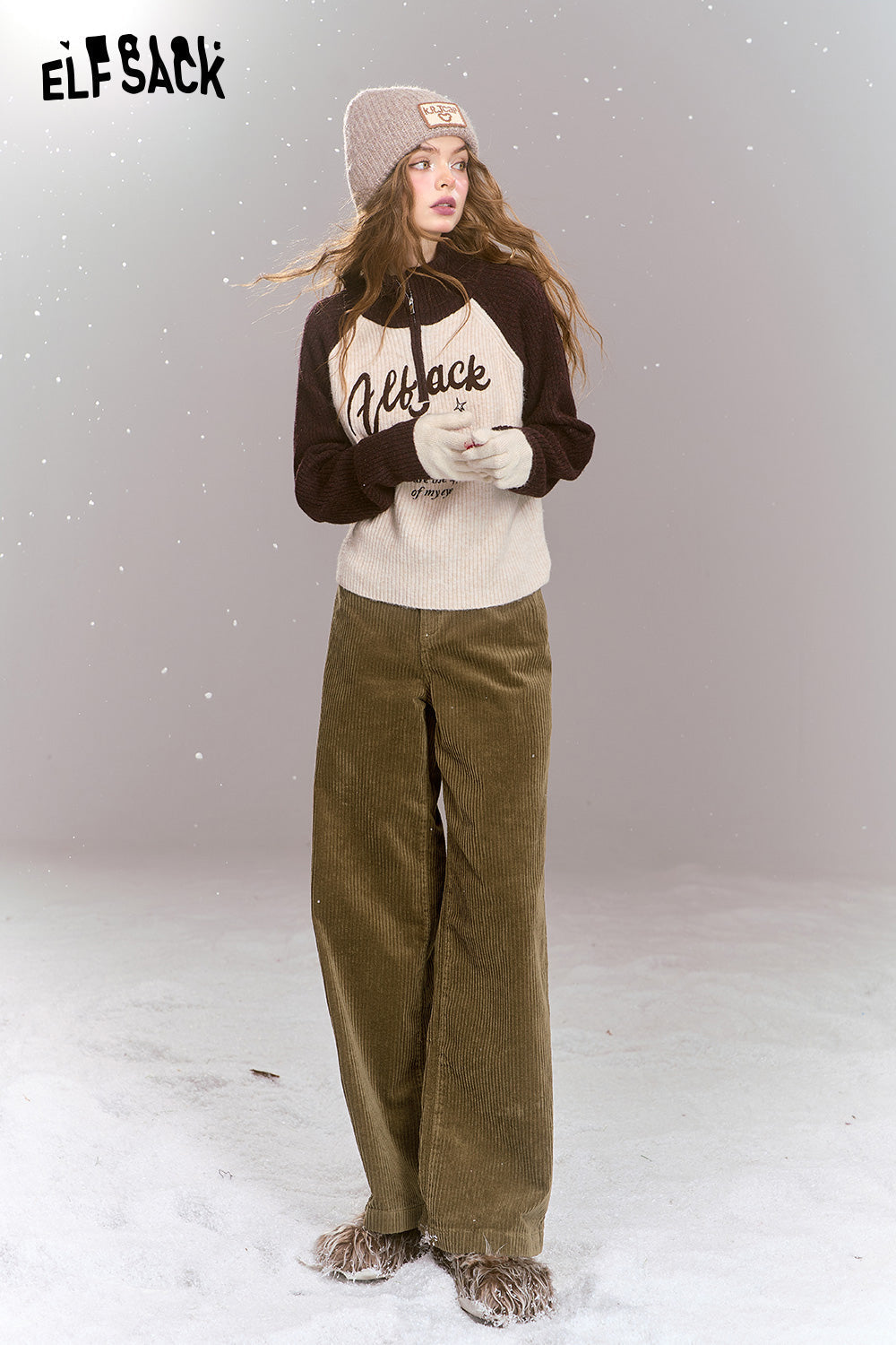 ELFSACK Retro corduroy pants, casual and versatile loose straight pants