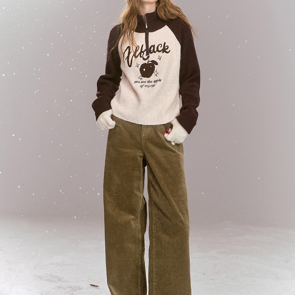 ELFSACK 2024 Winter New Arrivals Retro corduroy pants for women, casual and versatile loose straight pants