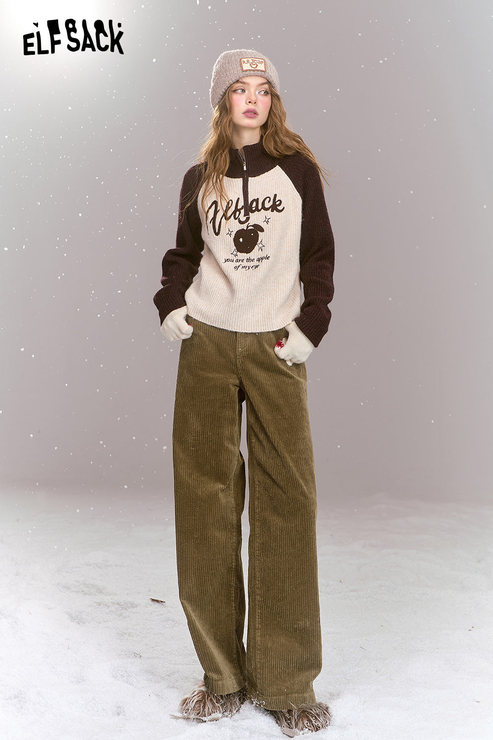 ELFSACK Retro corduroy pants, casual and versatile loose straight pants