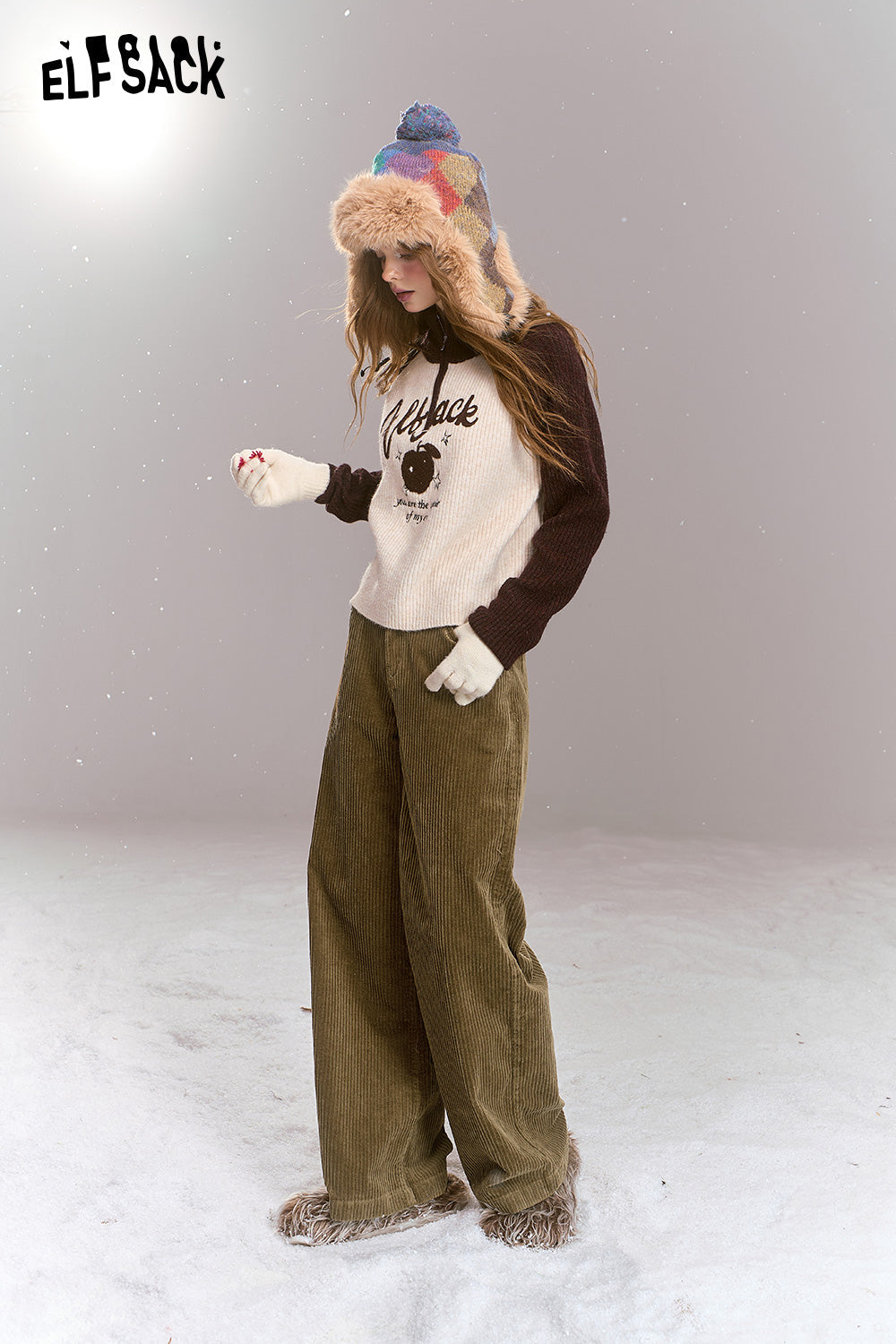 ELFSACK Retro corduroy pants, casual and versatile loose straight pants