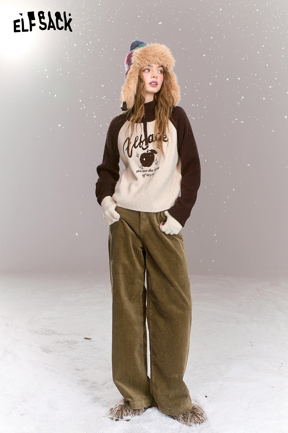 ELFSACK Retro corduroy pants, casual and versatile loose straight pants