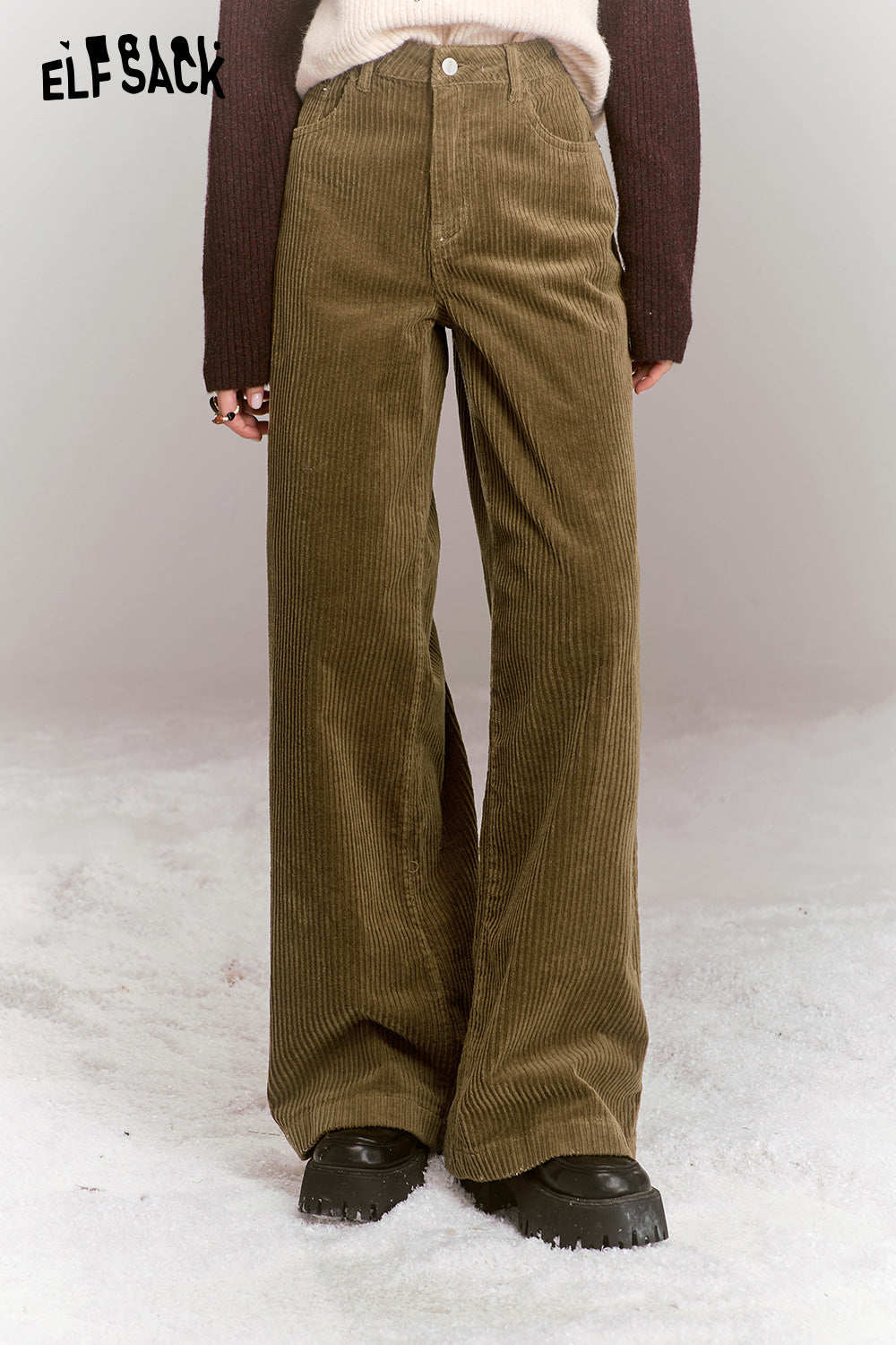 ELFSACK Retro corduroy pants, casual and versatile loose straight pants