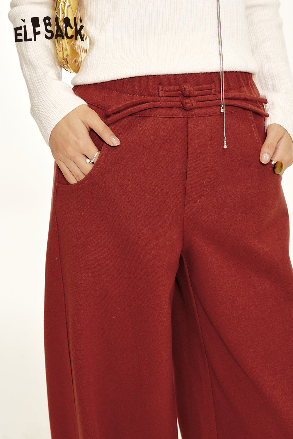 ELFSACK Neo-Chinese style straight casual pants women sports loose pants