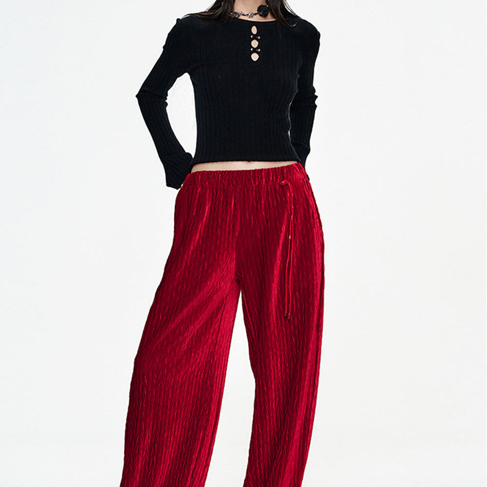 
                  
                    ELFSACK 2024 Winter New Arrivals Christmas Red Velvet High Waist Wide Leg Casual Pants Women
                  
                