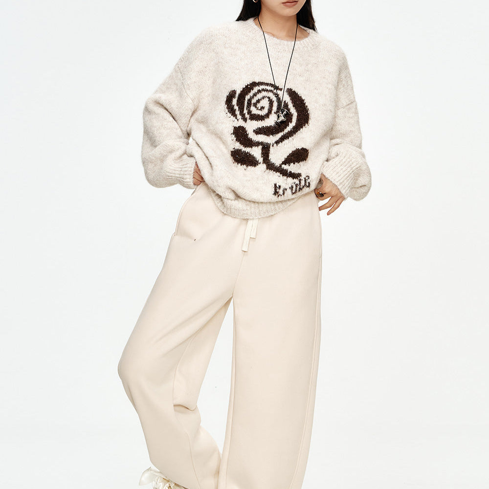 
                  
                    ELFSACK 2024 Winter New Arrivals Off-white casual plus velvet soft trousers for women Loose high waist drawstring trousers
                  
                