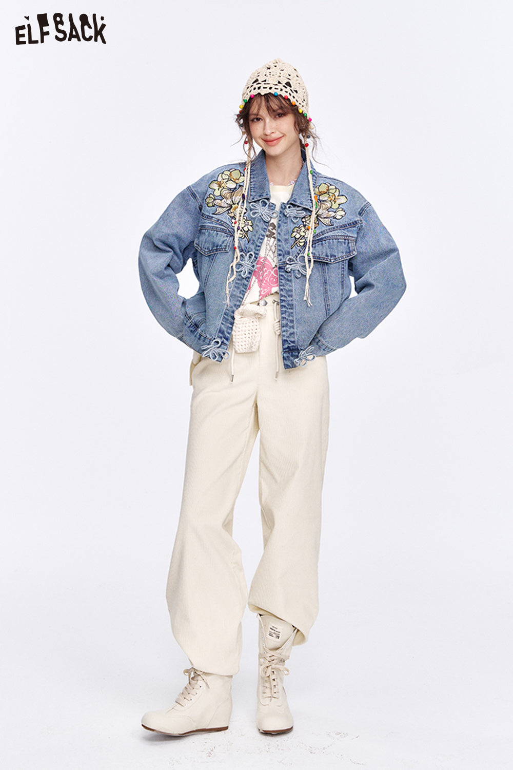 ELFSACK Black simple corduroy wide-leg casual pants