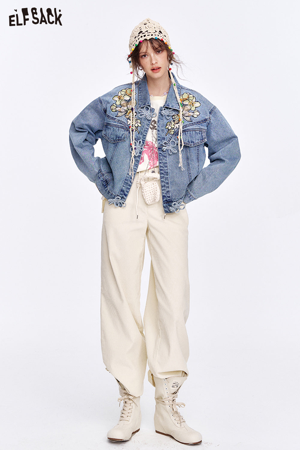 ELFSACK Black simple corduroy wide-leg casual pants