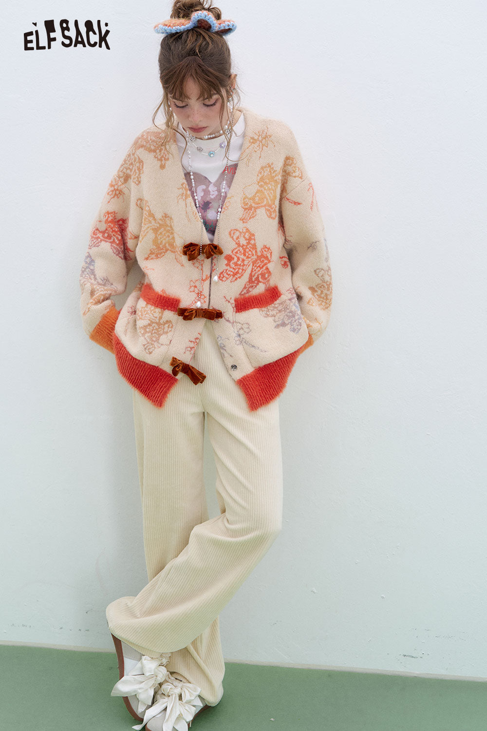 ELFSACK Sweet Basic Corduroy Casual Wide Leg Pants Women Korean clothing