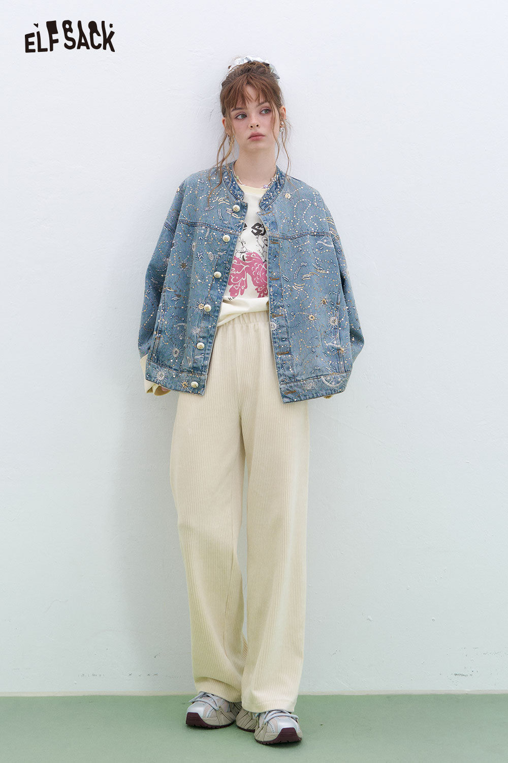 ELFSACK Sweet Basic Corduroy Casual Wide Leg Pants Women Korean clothing