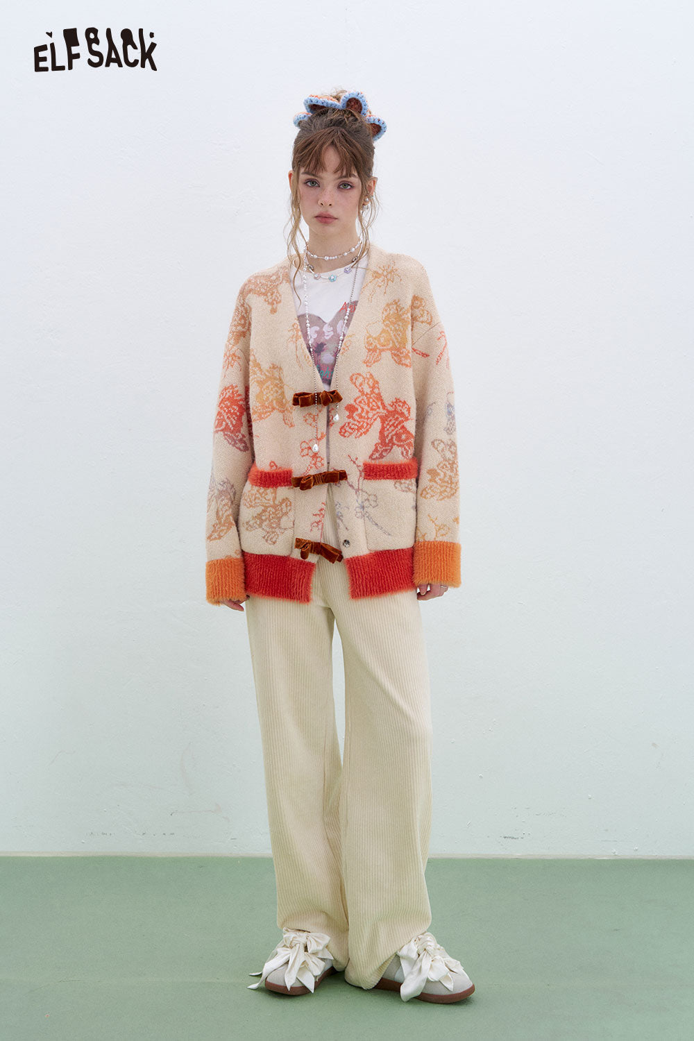ELFSACK Sweet Basic Corduroy Casual Wide Leg Pants Women Korean clothing