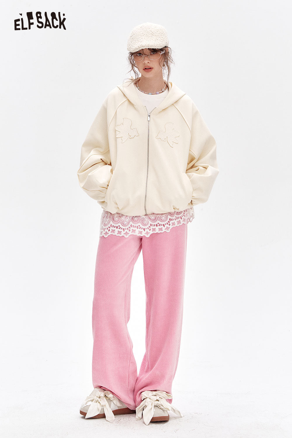 ELFSACK Sweet Basic Corduroy Casual Wide Leg Pants Women Korean clothing