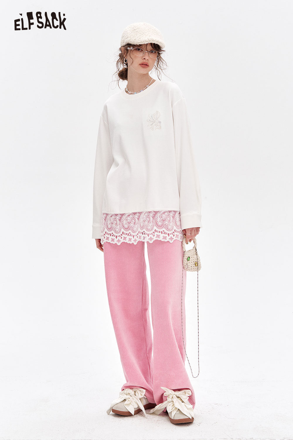 ELFSACK Sweet Basic Corduroy Casual Wide Leg Pants Women Korean clothing