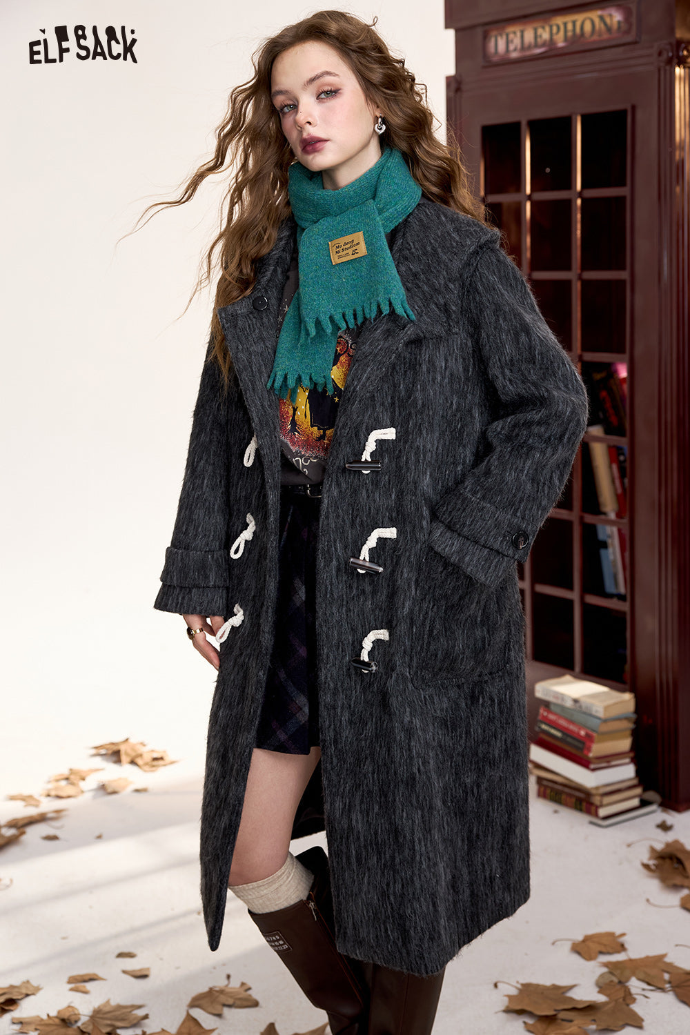 ELFSACK Claw button long coat, simple, fashionable and versatile